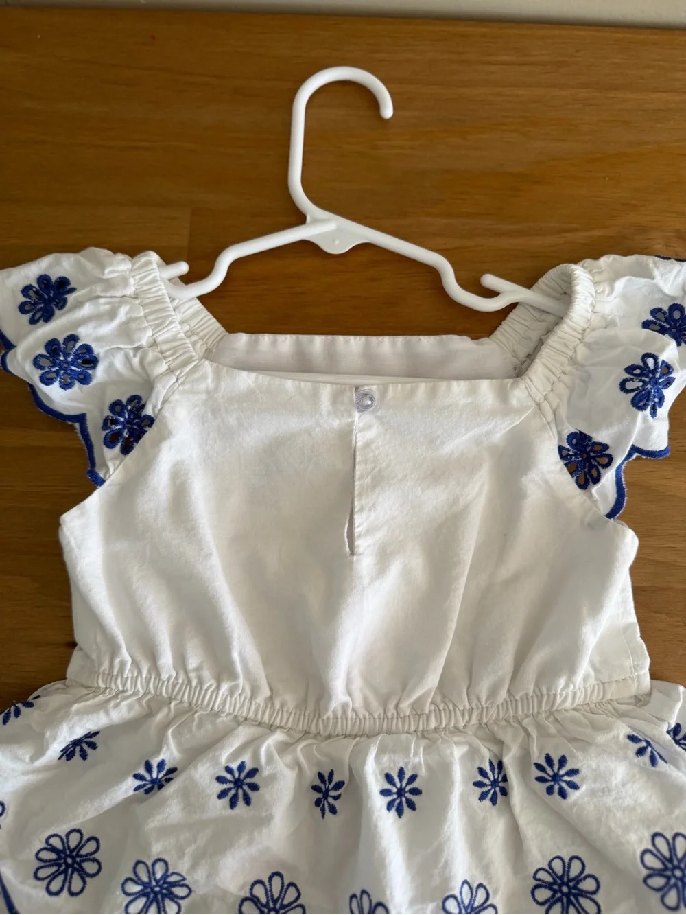 White & Blue Embroidered Ruffle Kids Dress Size 4T